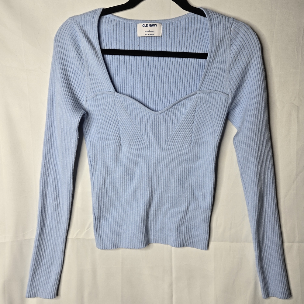 Old Navy Light Blue Ribbed Sweetheart Neck Top Women’s Medium Fitted EUC